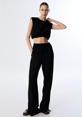 TWİST Siyah Kadın Elastik Bel Wide Leg Fit Pantolon