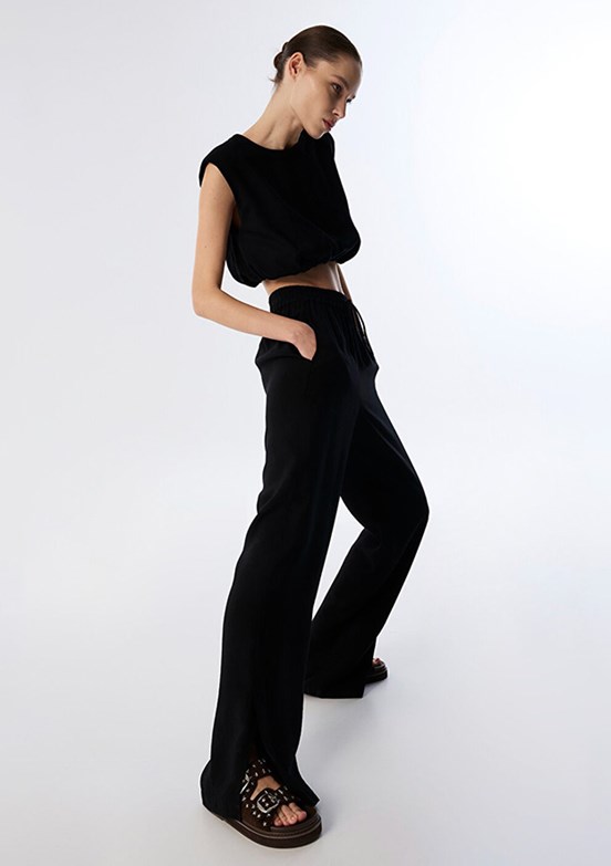 TWİST Siyah Kadın Elastik Bel Wide Leg Fit Pantolon
