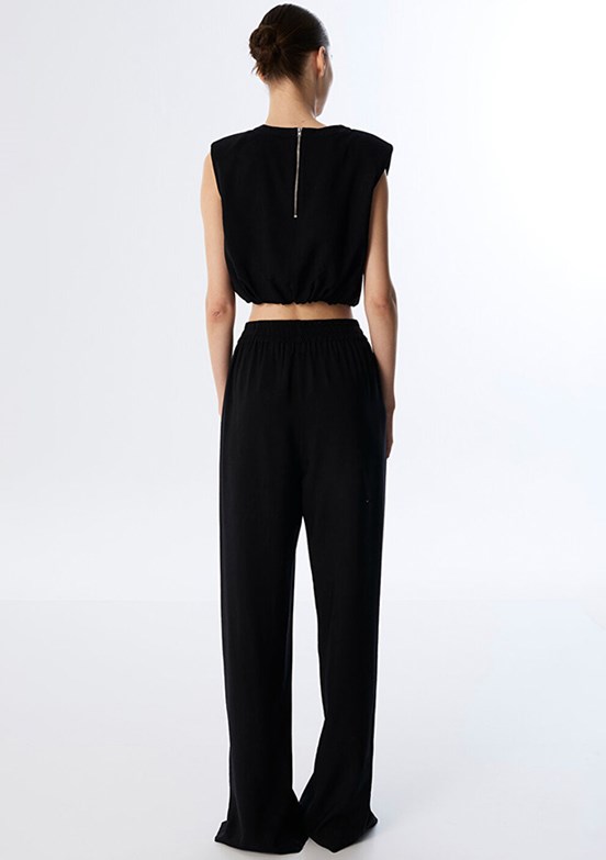 TWİST Siyah Kadın Elastik Bel Wide Leg Fit Pantolon
