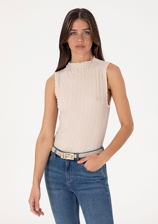 US POLO ASSN Bej Kadın Slim T-Shirt