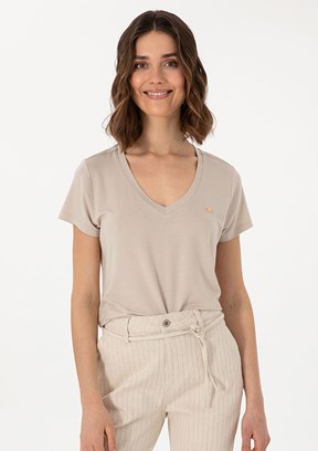 US POLO ASSN Bej Kadın Basic T-Shirt