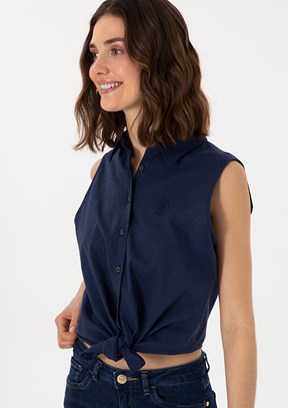 US POLO ASSN Lacivert Kadın Kısa Kol Gömlek
