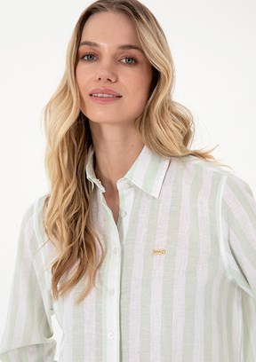 US POLO ASSN Yeşil Kadın Uzun Kol Gömlek