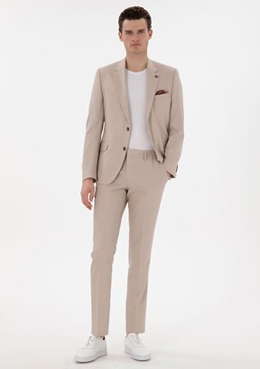 PİERRE CARDİN Bej Erkek Slim Takım Elbise