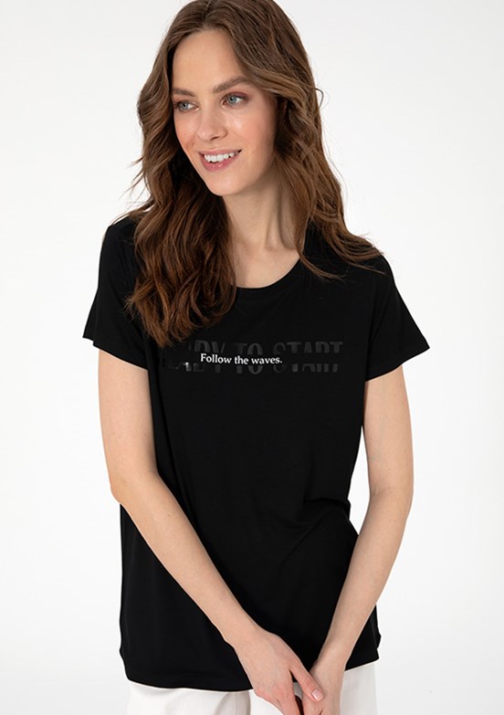 PIERRE CARDIN Siyah Kadın Regular T-Shirt