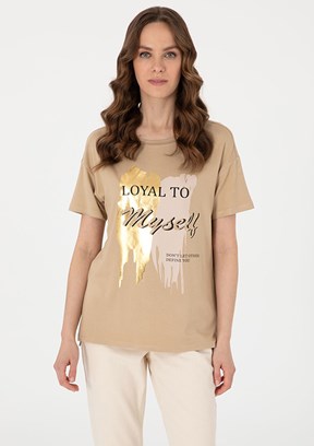 PIERRE CARDIN Bej Kadın Comfort T-Shirt