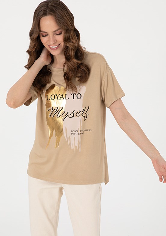 PIERRE CARDIN Bej Kadın Comfort T-Shirt