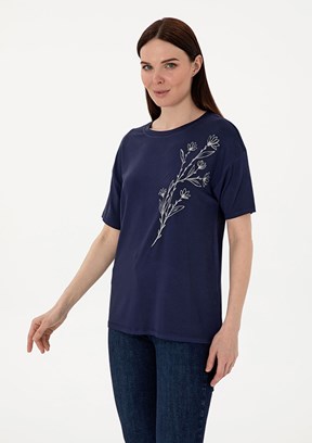 PIERRE CARDIN Lacivert Kadın Comfort T-Shirt