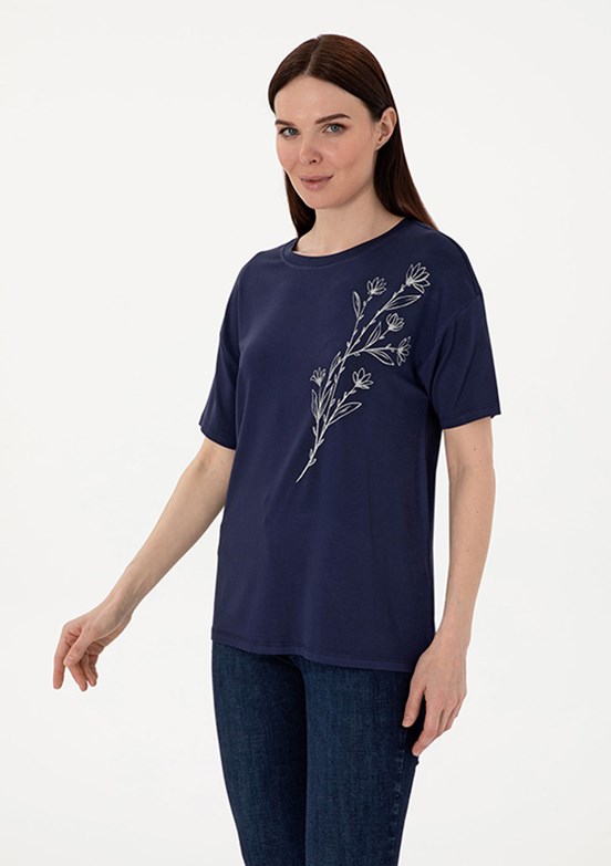 PIERRE CARDIN Lacivert Kadın Comfort T-Shirt