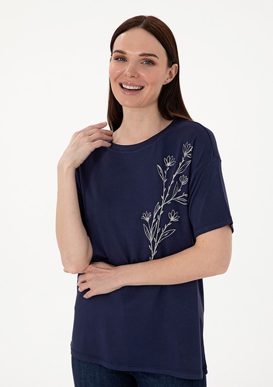 PIERRE CARDIN Lacivert Kadın Comfort T-Shirt