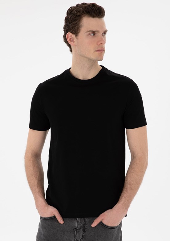 PİERRE CARDİN Erkek Siyah Basic T-Shirt
