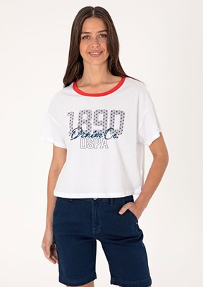 US POLO ASSN Beyaz Kadın A-Form Fit T-Shirt