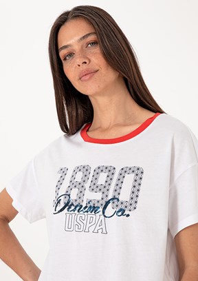 US POLO ASSN Kadın Beyaz A-Form Fit T-Shirt
