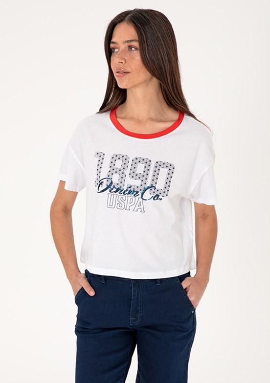 US POLO ASSN Kadın Beyaz A-Form Fit T-Shirt