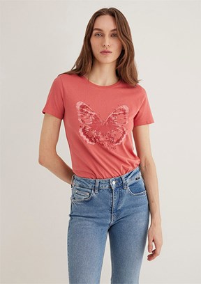 MAVİ Kelebek Baskılı Pembe Kadın T-shirt