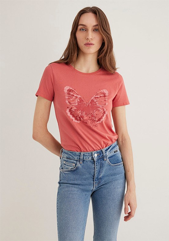 MAVİ Kelebek Baskılı Pembe Kadın T-shirt