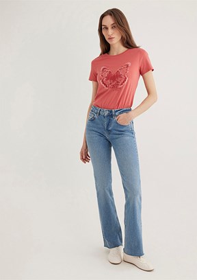 MAVİ Kelebek Baskılı Pembe Kadın T-shirt