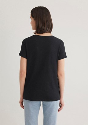 MAVİ V Yaka Flamlı Siyah Kadın Basic T-shirt
