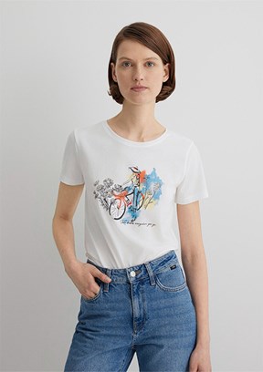 MAVİ Beyaz Kadın Bisiklet Baskılı T-shirt