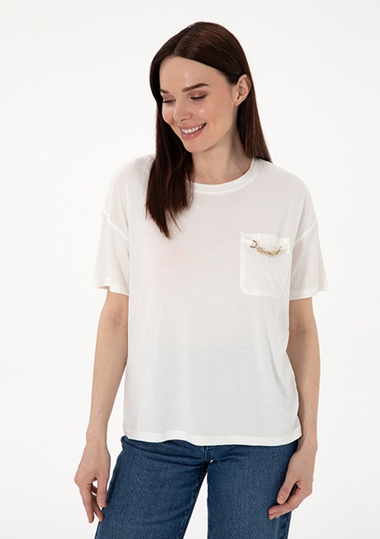 PİERRE CARDİN - Kadın Beyaz Comfort T-Shirt