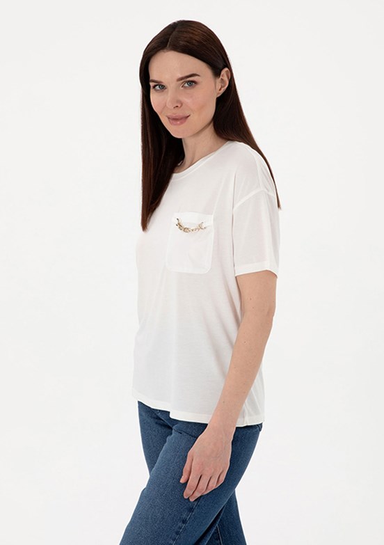 PİERRE CARDİN - Kadın Beyaz Comfort T-Shirt