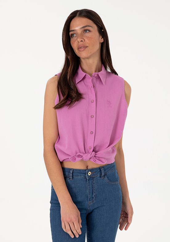 US POLO ASSN Pembe Kadın Kısa Kol Gömlek