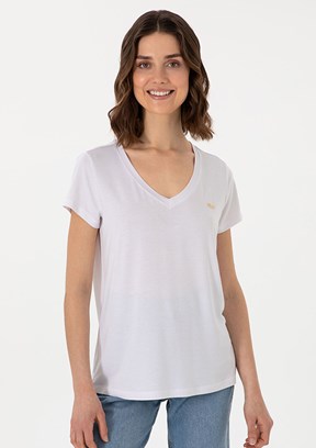 US POLO ASSN Beyaz Kadın Örme T-Shirt