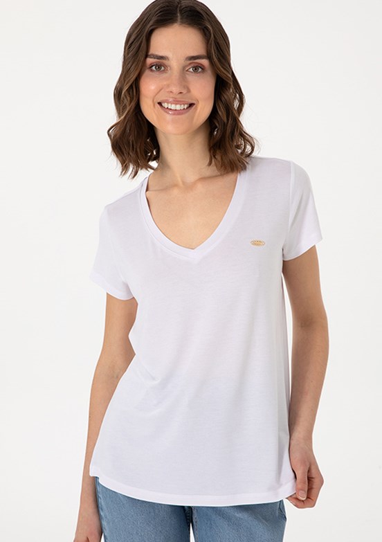 US POLO ASSN Beyaz Kadın Örme T-Shirt