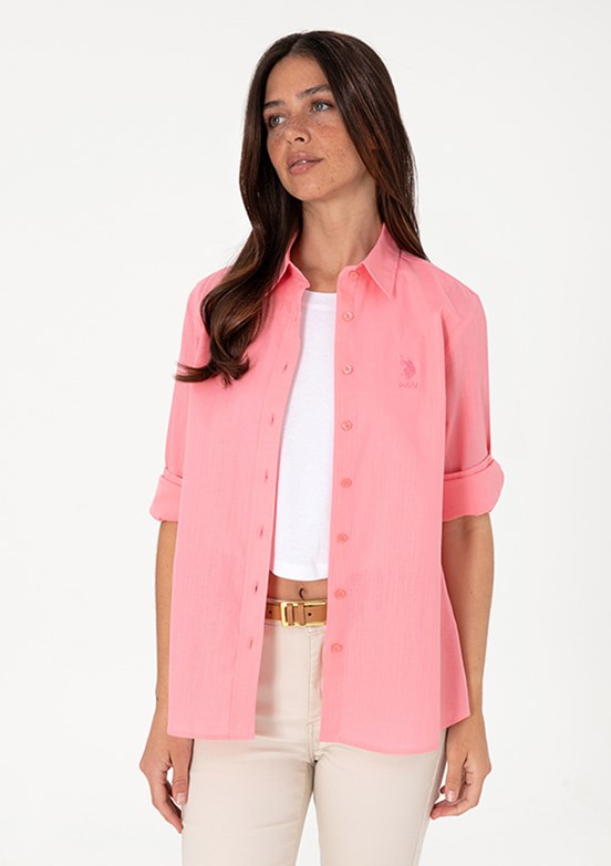 US POLO ASSN Pembe Kadın Uzun Kol Gömlek