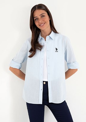 US POLO ASSN Mavi Kadın Uzun Kol Gömlek
