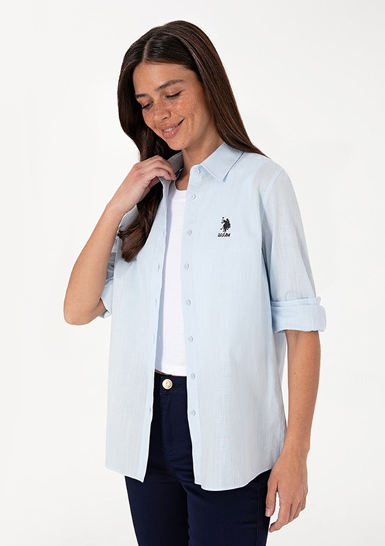 US POLO ASSN Mavi Kadın Uzun Kol Gömlek