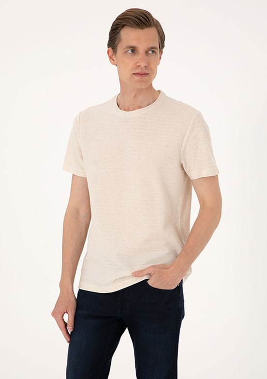 PİERRE CARDİN Bej Erkek Regular T-Shirt