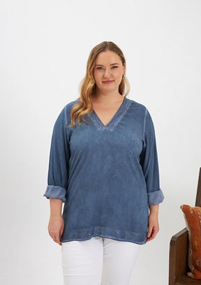 RMG - O6650 Kadın Lacivert Basic Bluz