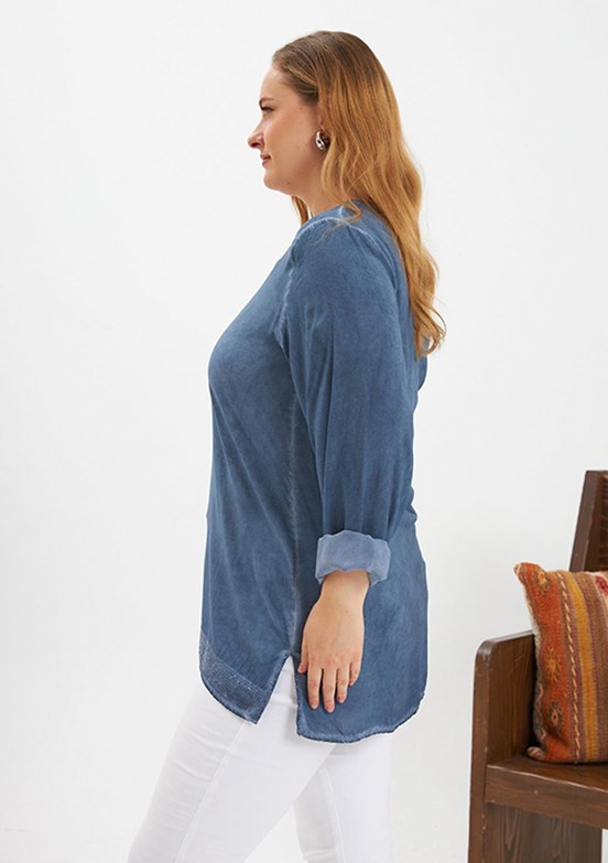 RMG - O6650 Kadın Lacivert Basic Bluz