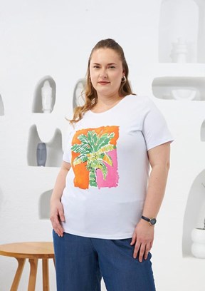 RMG Beyaz Kadın Baskılı T-shirt