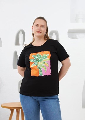 RMG Siyah Kadın Baskılı T-shirt