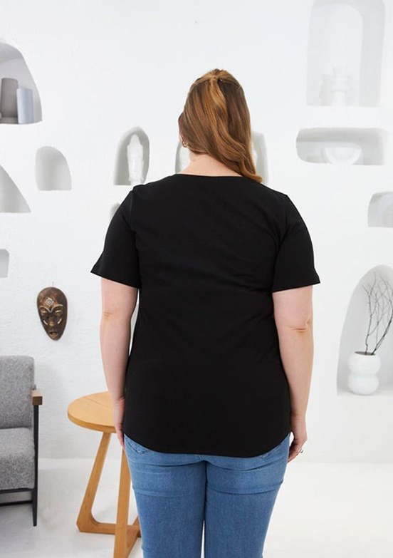 RMG Siyah Kadın Baskılı T-shirt