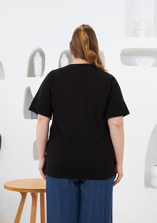 RMG Siyah Kadın Love Taş Baskılı T-shirt