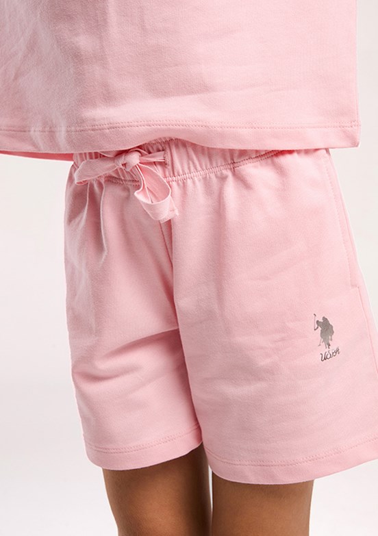 US POLO ASSN Turuncu Kız Çocuk Şortlu İkili Takım