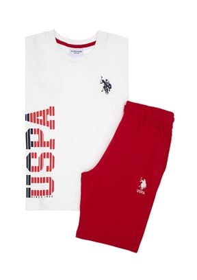 US POLO ASSN Beyaz Erkek Çocuk Şortlu İkili Takım