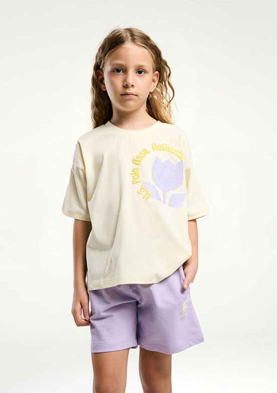US POLO ASSN Sarı Kız Çocuk Şortlu İkili Takım