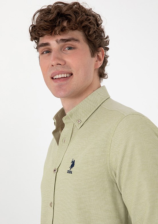 US POLO ASSN Yeşil Erkek Uzun Kol Gömlek