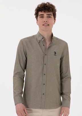 US POLO ASSN Bej Erkek Uzun Kol Gömlek