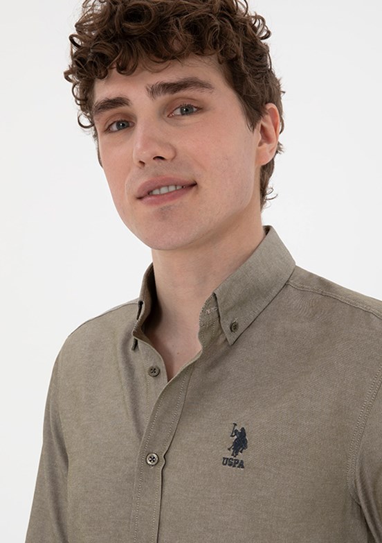 US POLO ASSN Bej Erkek Uzun Kol Gömlek