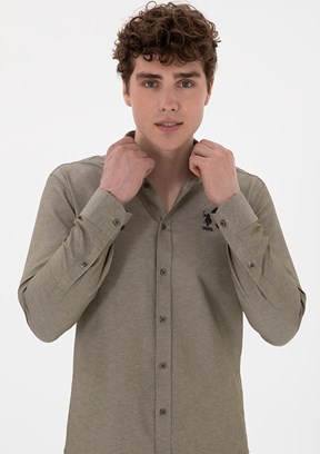 US POLO ASSN Bej Erkek Uzun Kol Gömlek