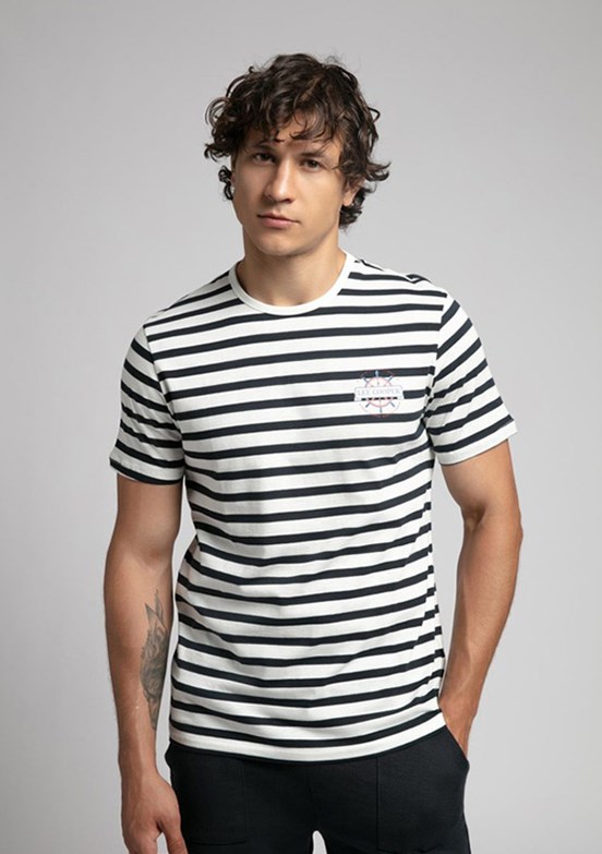 LEE COOPER Eddy Ekru Lacivert Çizgili Erkek O Yaka T-shirt