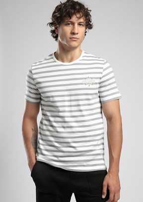 LEE COOPER Eddy Ekru Gri Çizgili Erkek O Yaka T-shirt