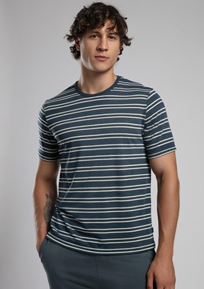 LEE COOPER Jevon İndigo Ekru Çizgili Erkek O Yaka T-shirt