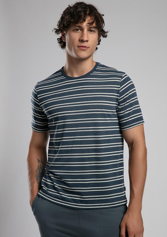 LEE COOPER Jevon İndigo Ekru Çizgili Erkek O Yaka T-shirt