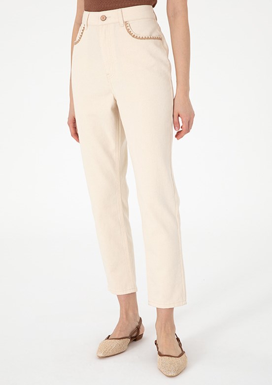PIERRE CARDIN Beyaz Kadın Mom Jean Pantolon